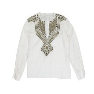 White Cotton Blouse with Green Graphics